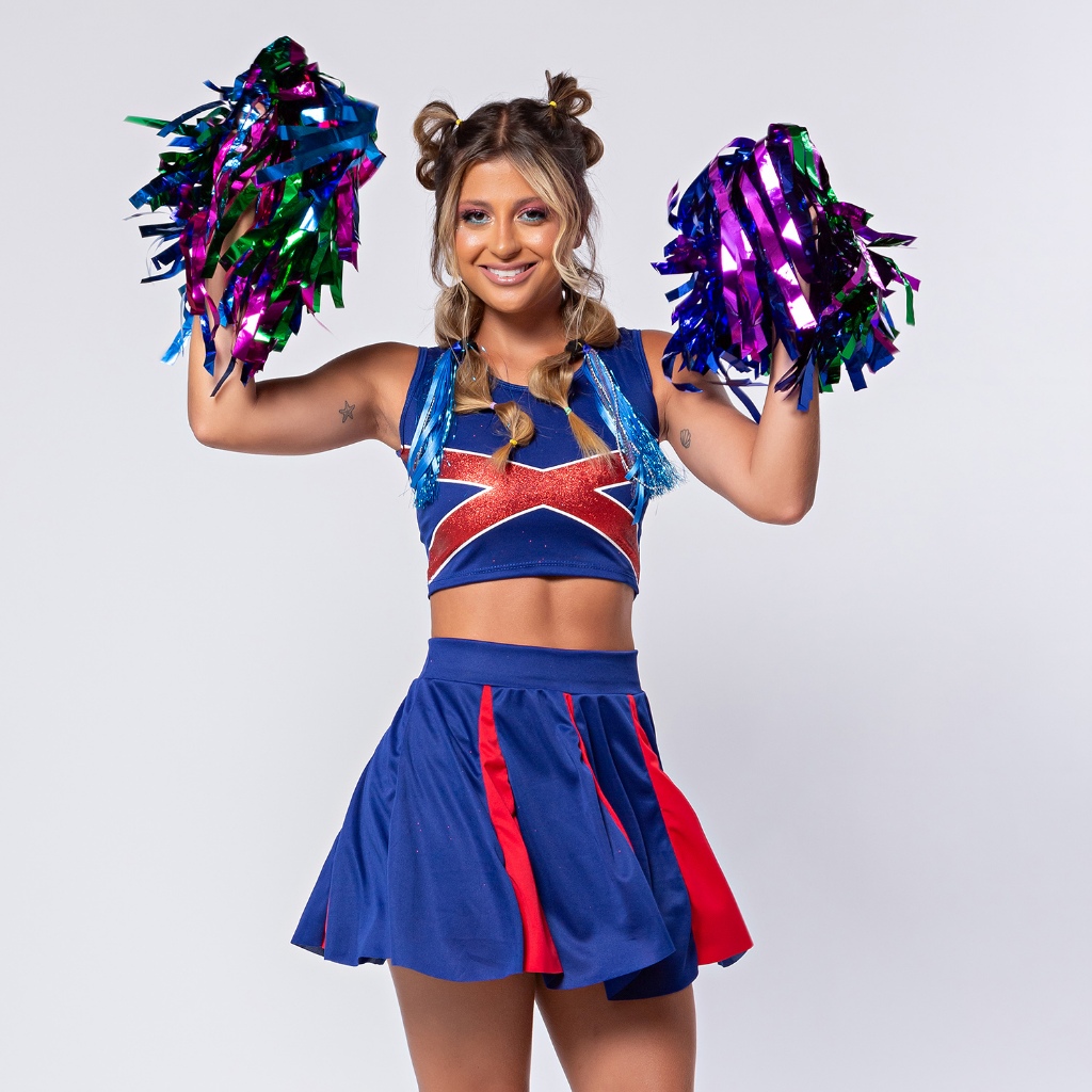 Fantasia Líder de Torcida Luxo Adulto Feminina Cheerleaders Festa Temática Envio Imediato