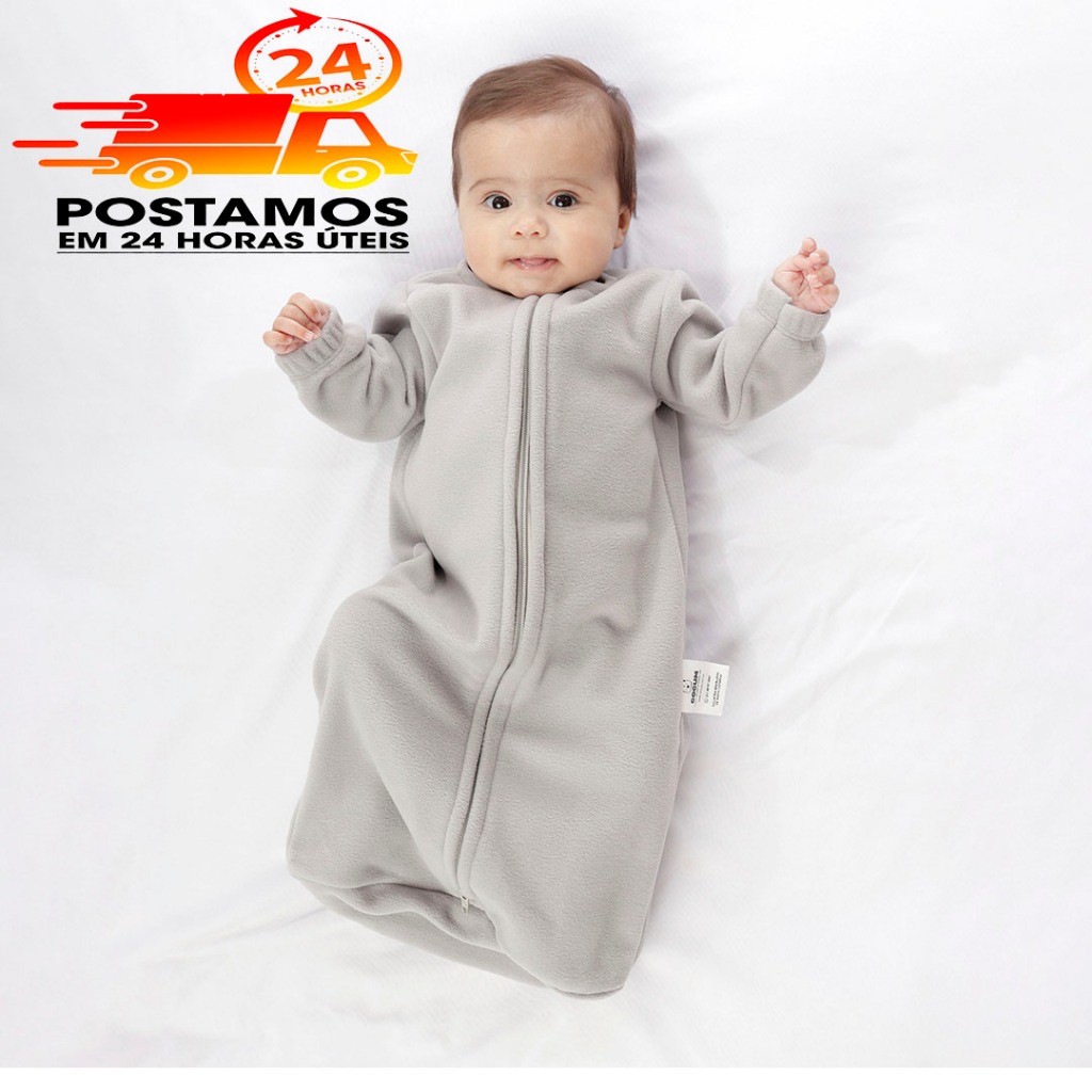 Saco De Dormir Bebê Com Manga 3 a 9 meses Cobertor Pijama Soft Casulo Infantil Cinza