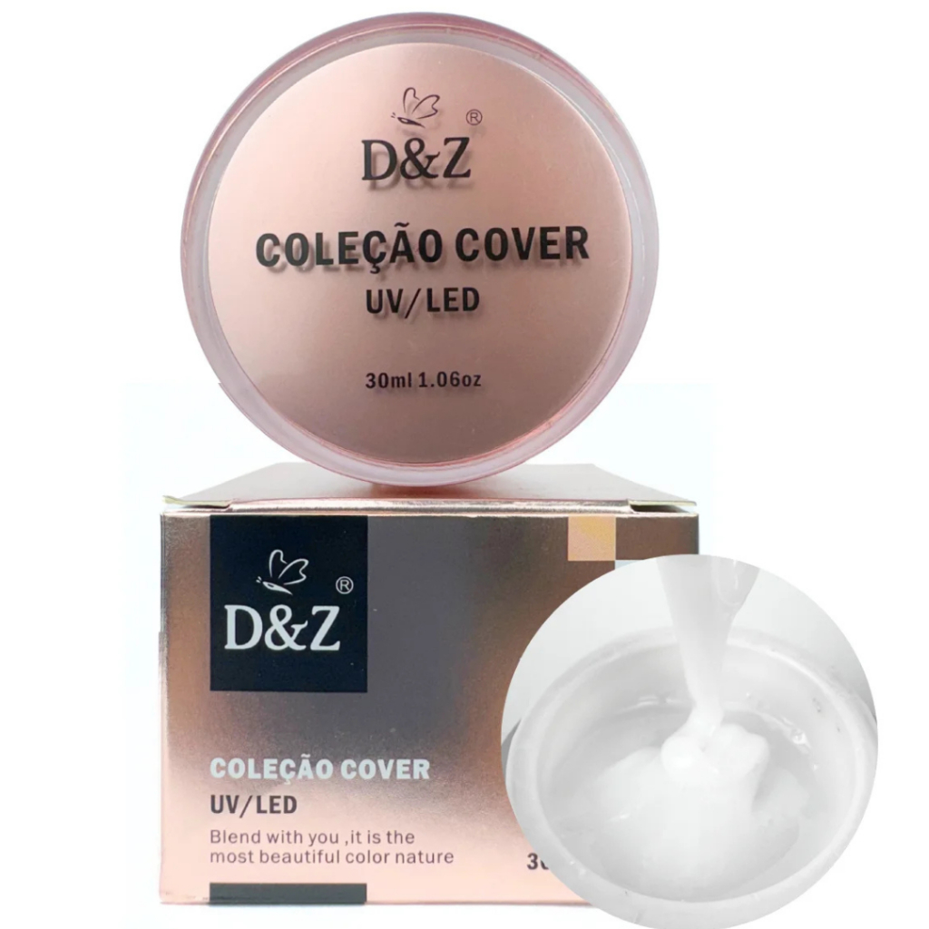 Gel D&Z Coleção Control Led UV/LED Cor White Camuflagem Natural Cover Pink Cover Peach Cover Blush