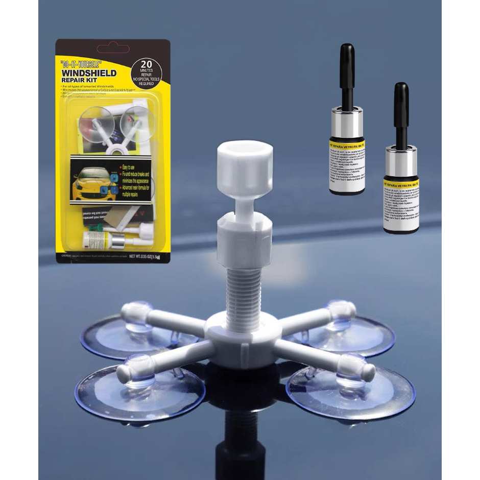 Kit Restauração Resina Reparador De Vidros Parabrisas Telas Trincados Com Suporte Ventosa