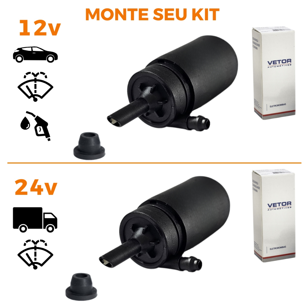 Bombinha de Água ( Esguicho para-brisa/Eletrobomba) - Universal Bico Fino 12V OU 24V