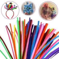 Kit 100 Haste de Chelline Limpador de Cachimbo Colorido para Artesanato DIY 30 CM Cabelo Maluco