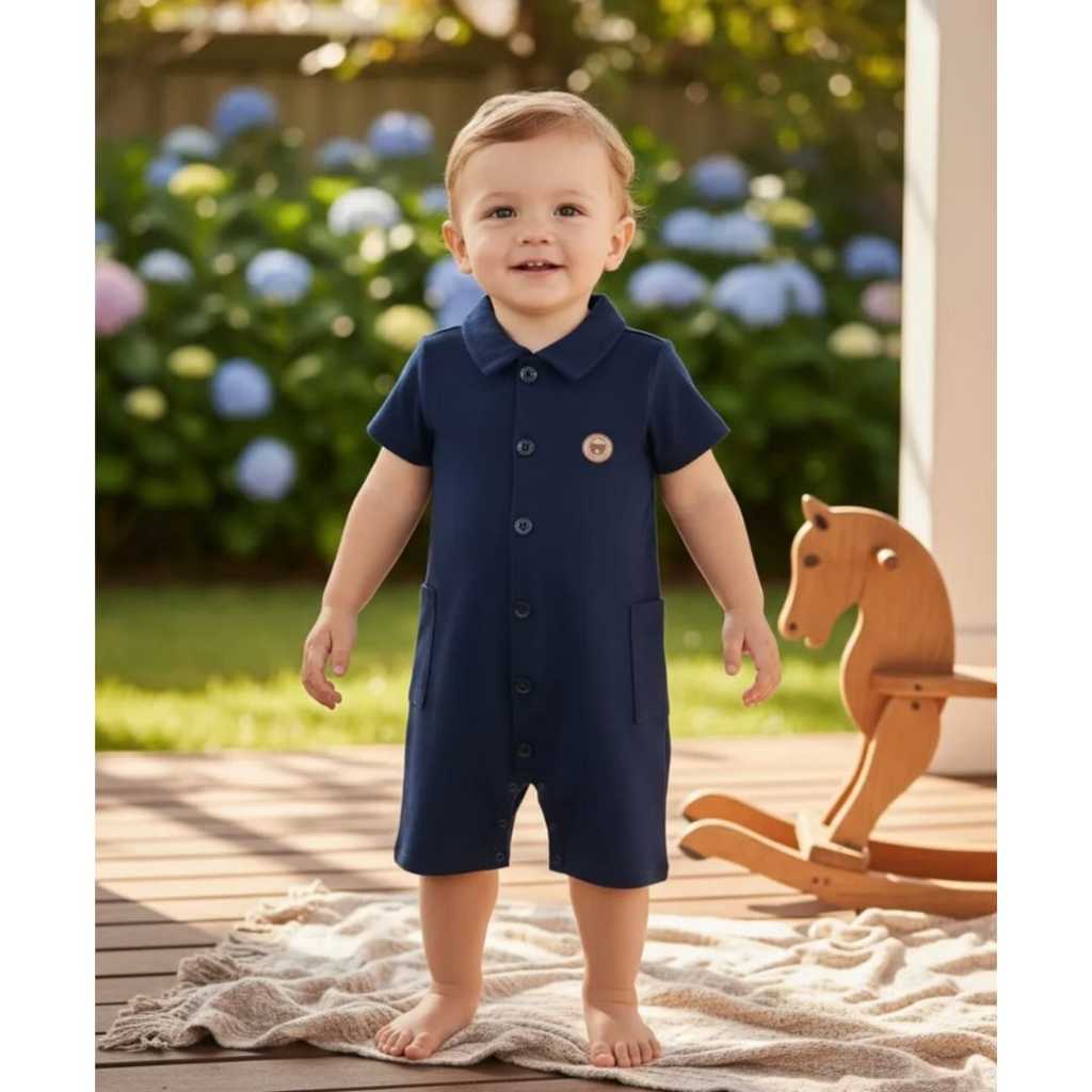 Macacão Bebê Menino Camisa Polo em Piquet com Elastano - LucBoo