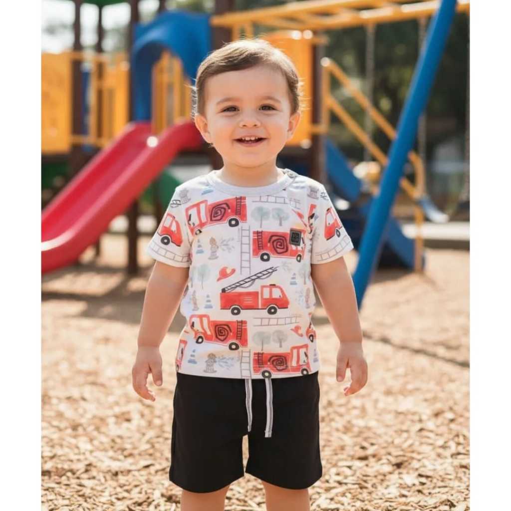 Conjunto Menino Infantil Camiseta Malha Comfy e Bermuda Nylon Tecnospan com Elastano- LucBoo