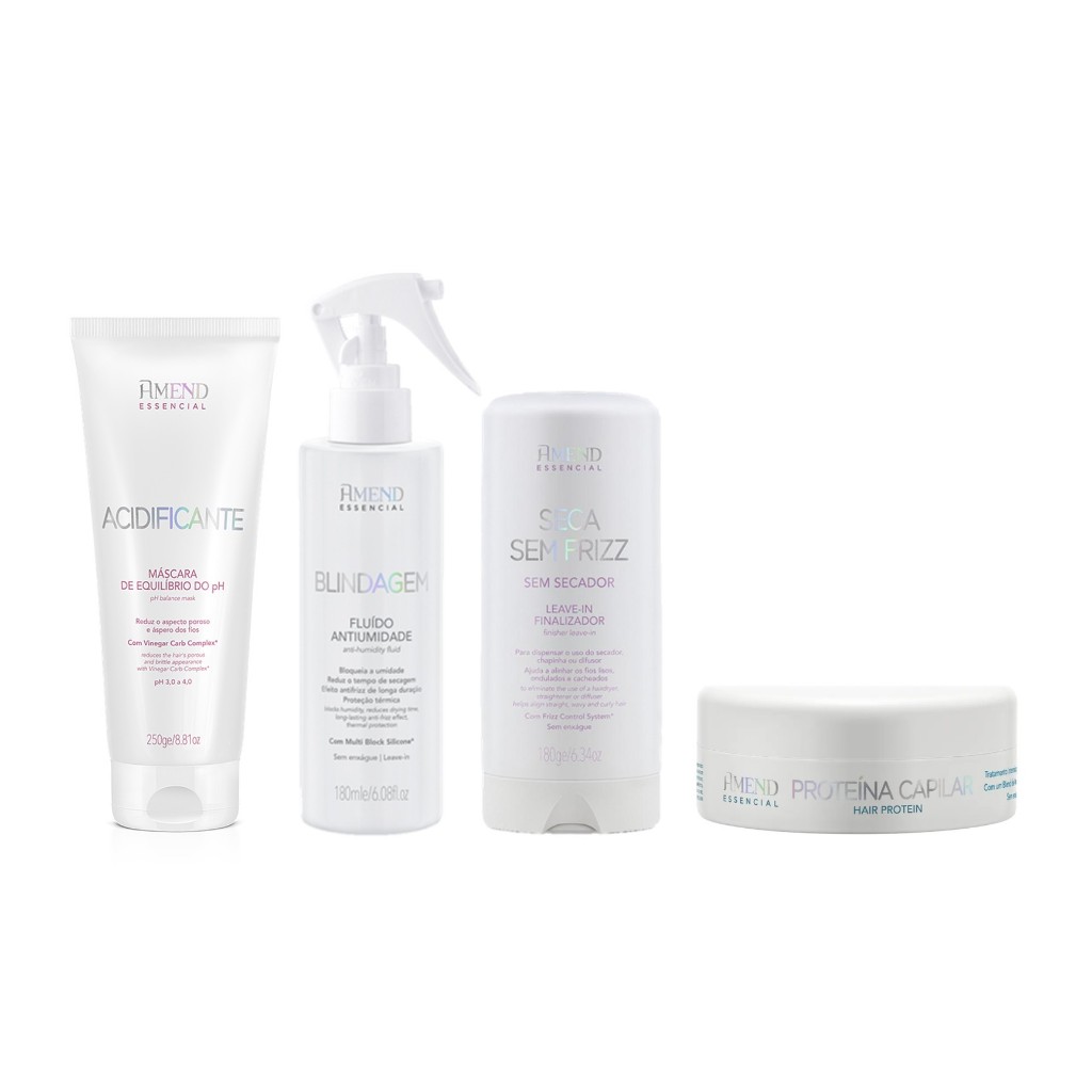 Amend Essencial Kit Máscara de PH + Fluído Antiumidade + Leave-in Seca sem Frizz + Proteína Capilar em Oferta na Shopee