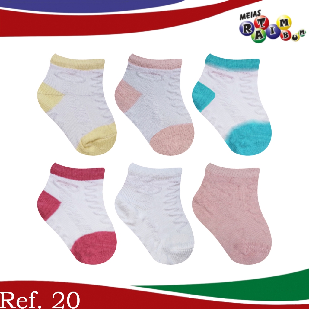Kit 3, 6 e 9 Pares de Meias Para Bebês Recém-Nascidos de 0 a 6 Meses - Meninas