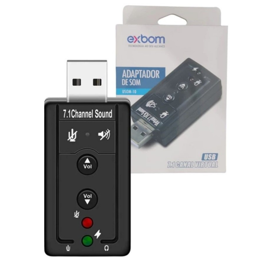 Adaptador de Som USB Placa de Áudio Externa Fone Microfone PC Notebook - USOM-10 - EXBOM