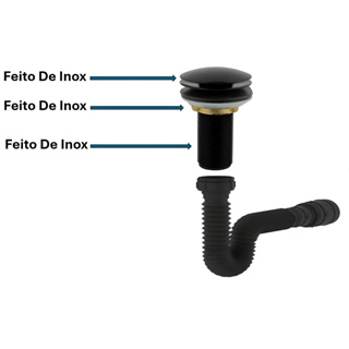 Válvula De Inox Clic Preta + Sifão Preto, Válvula Para Cuba Com Sifão em Oferta na Shopee