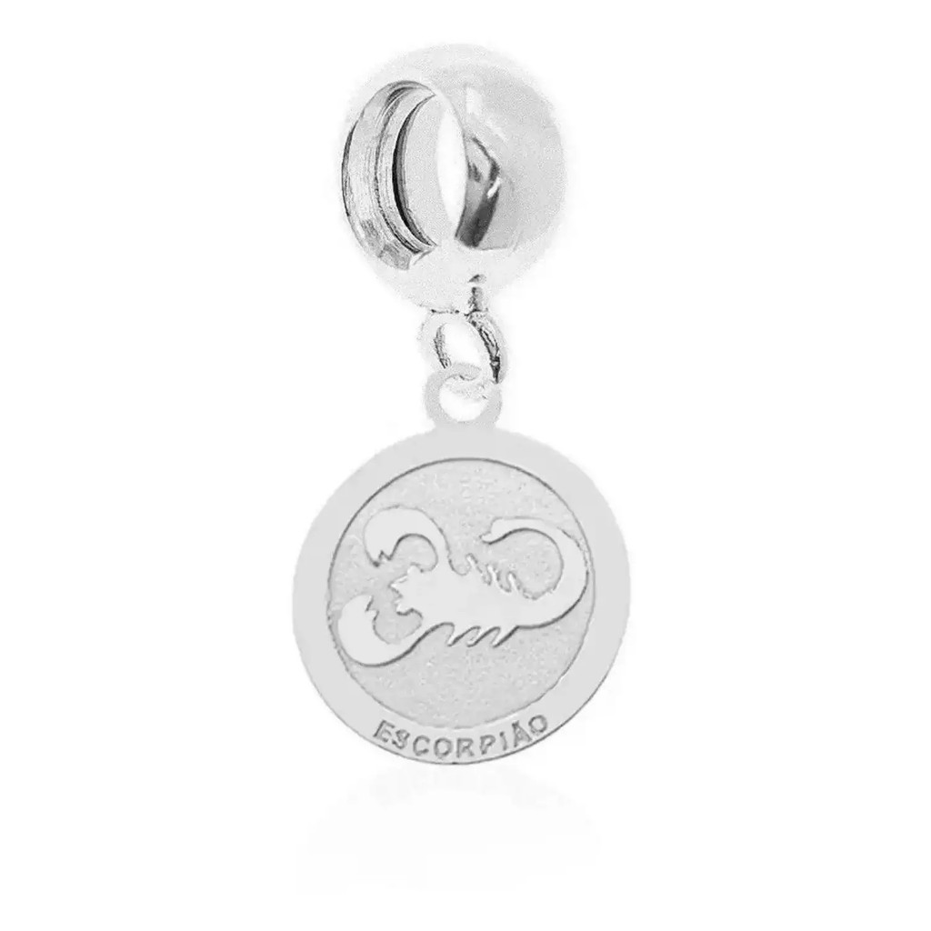 Pingente Berloque Charm de Signo Escorpião Para Pulseira em Prata 925