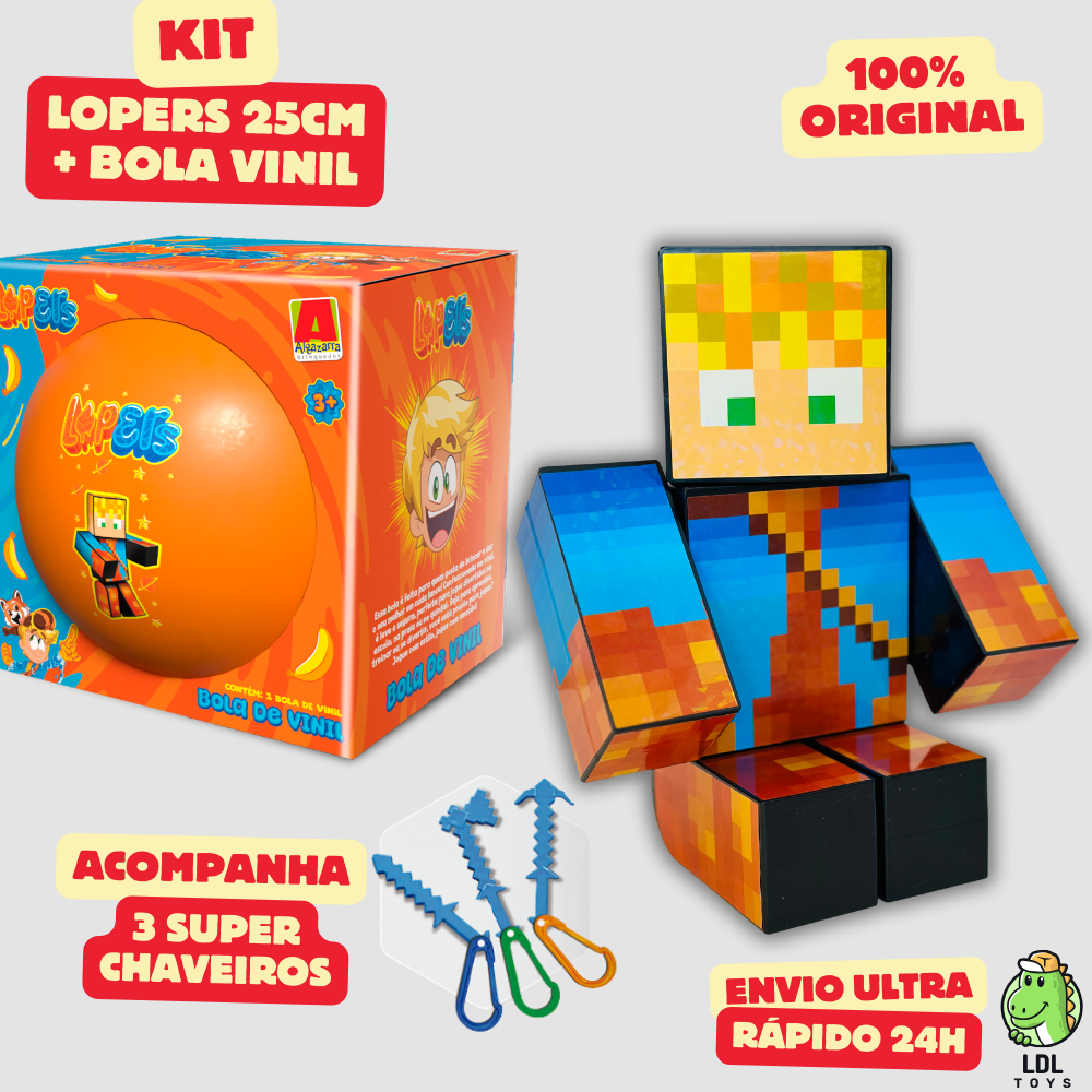 Kit Boneco Articulado Gamer Lopers 25cm + Bola de Vinil Youtuber Algazarra