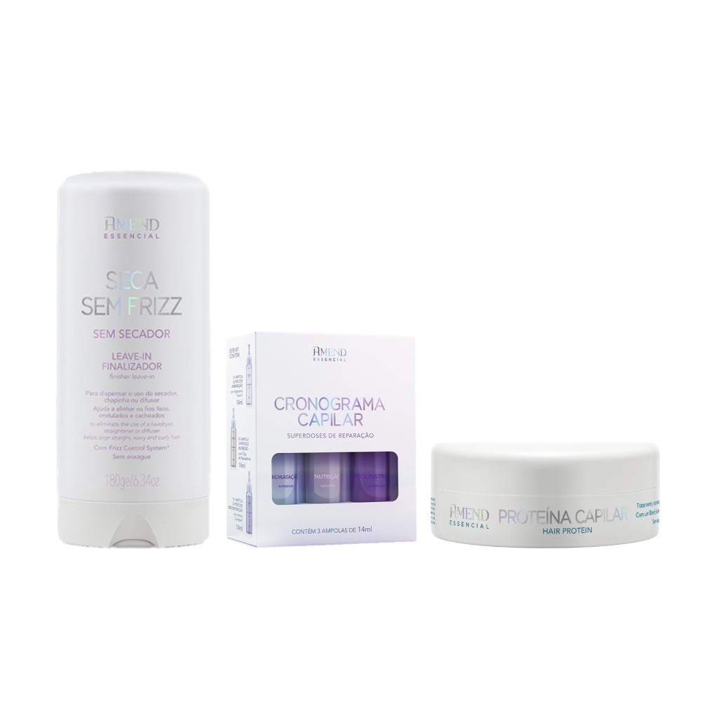 Amend Essencial Kit Cronograma Capilar + Leave-in Seca sem Frizz + Proteína Capilar