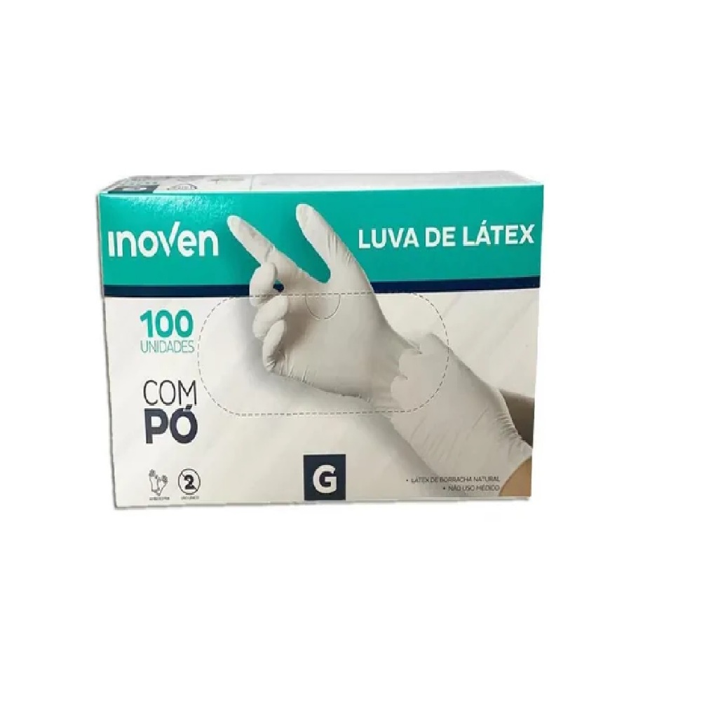LUVA DE LÁTEX C/PÓ COR NATURAL 100 UNIDADES - INOVEN