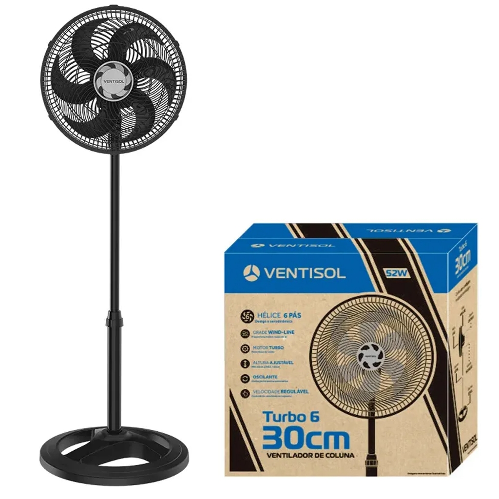 Ventilador de coluna 30 cm 6 pás oscilante - TURBO 6 Ventisol