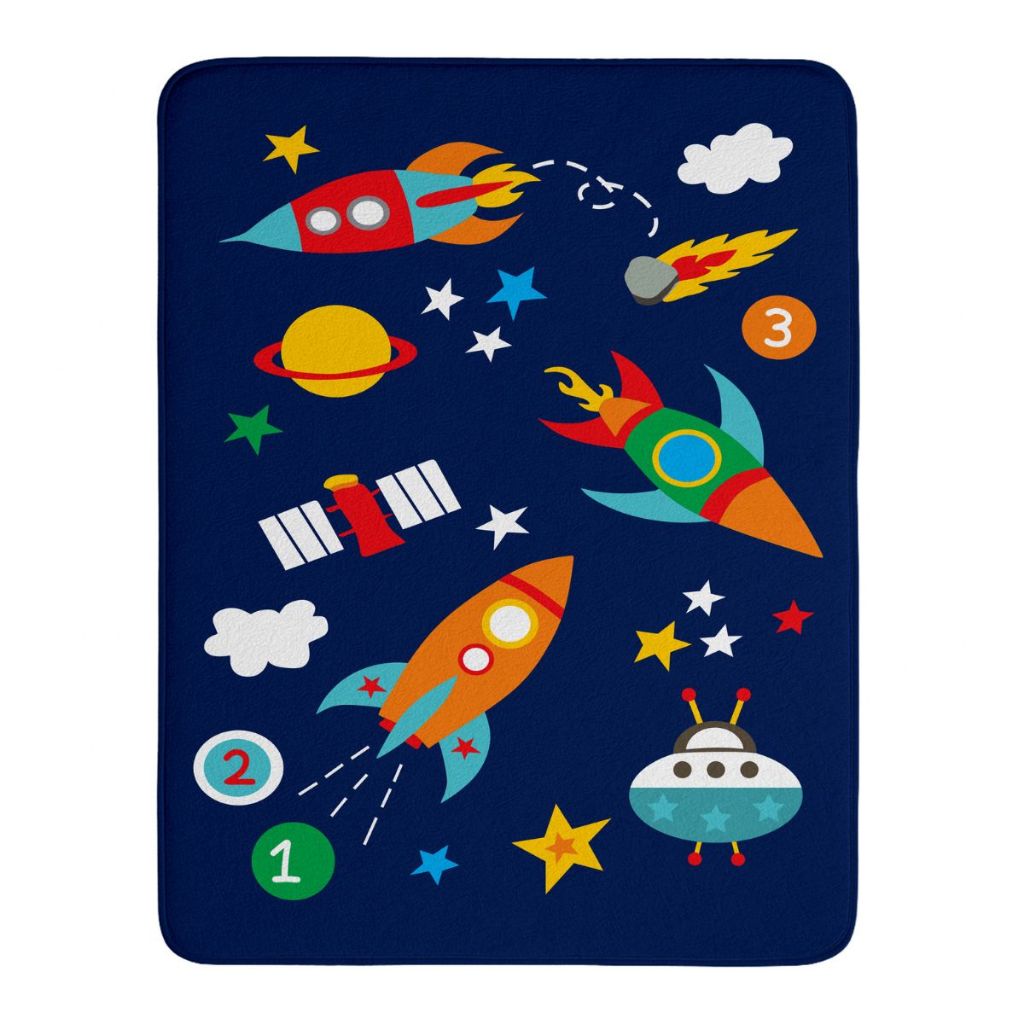 Tapete Sala Quarto Infantil Belga Astronauta Lunar 1,00x1,40 Antiderrapante Emborrachado Marinho