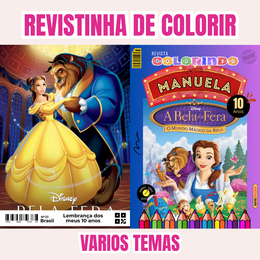 Revistinha de Colorir Personalizada A BELA E A FERA | Lembrancinha Festa Infantil livro de colorir
