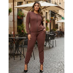 Conjunto Feminino Moletinho Com Zíper Na Blusa E Bolso Calça