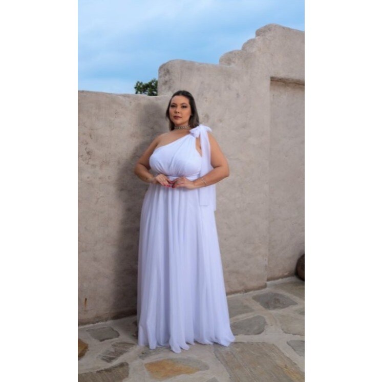 Vestido de Festa em Tule – Manga Única | Ideal para Madrinhas, Formandas e Convidadas. Branco e várias cores