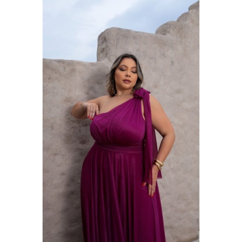 Vestido de Festa em Tule – Manga Única | Ideal para Madrinhas, Formandas e Convidadas. Fúcsia e várias cores