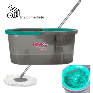 Mop Compacto Com Balde 10 Litros Bettanin Noviça Cor Tiffany Cinza Giratório Cabo Inox