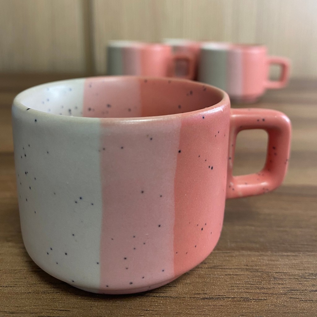 Jogo 6 Xícaras Cerâmica 90ml, Azul ou Rosa, Café, Chá, Conjunto alta qualidade, Elegante