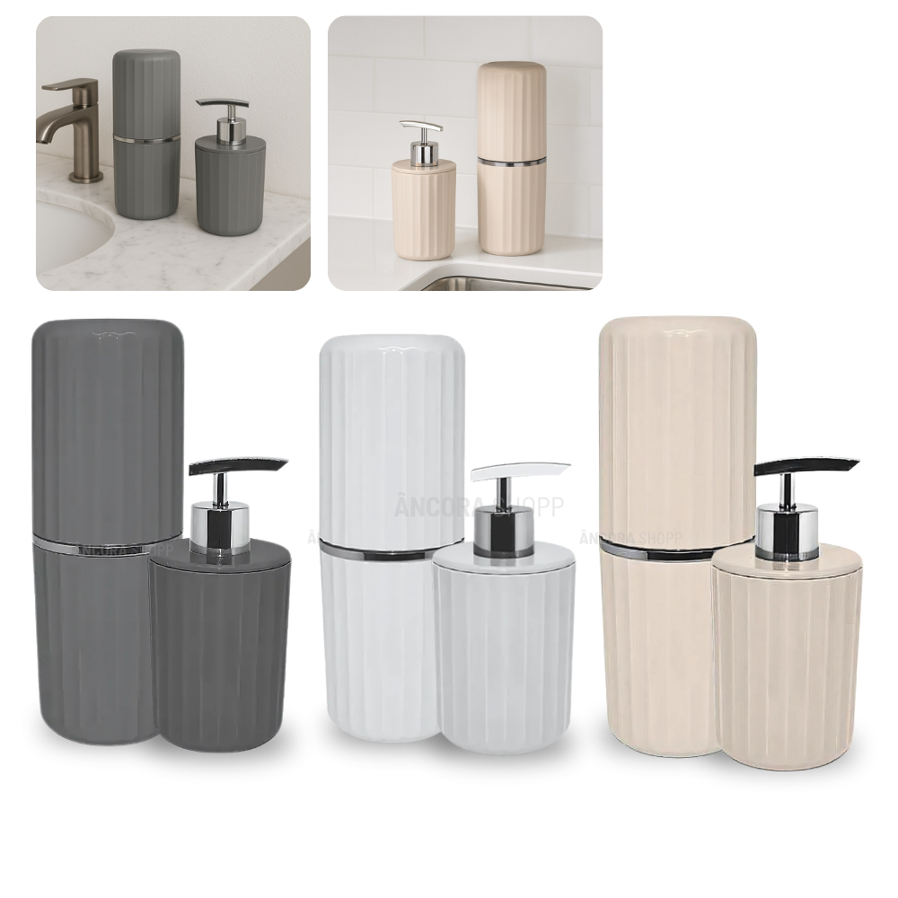 Kit Conjunto de Banheiro Porta Escova de Dentes Porta Sabonete Liquido 2 Peças Elegante em Oferta na Shopee