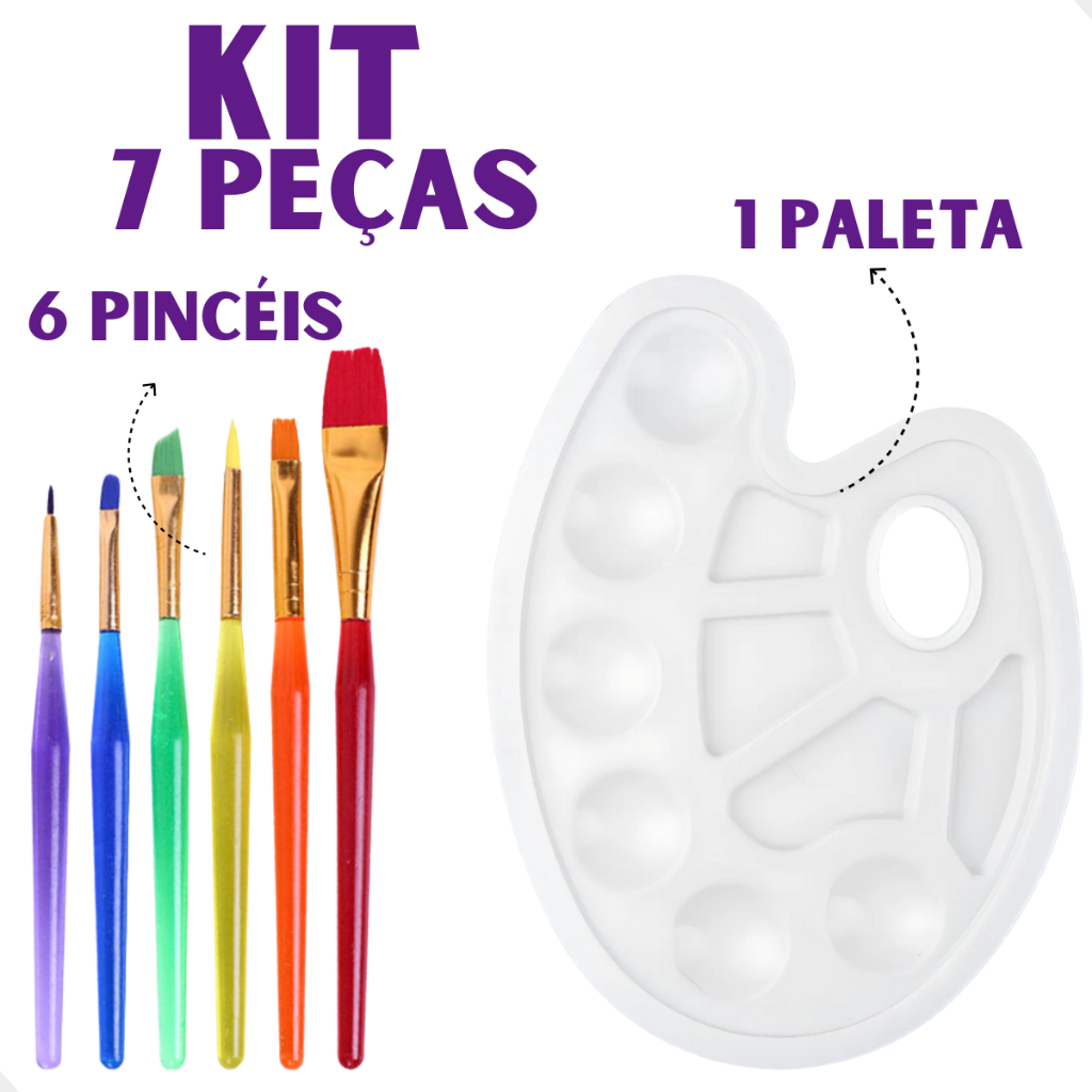 Kit 7 Peças Para Pintura Com Pincéis e Paleta Escolar em Oferta na Shopee