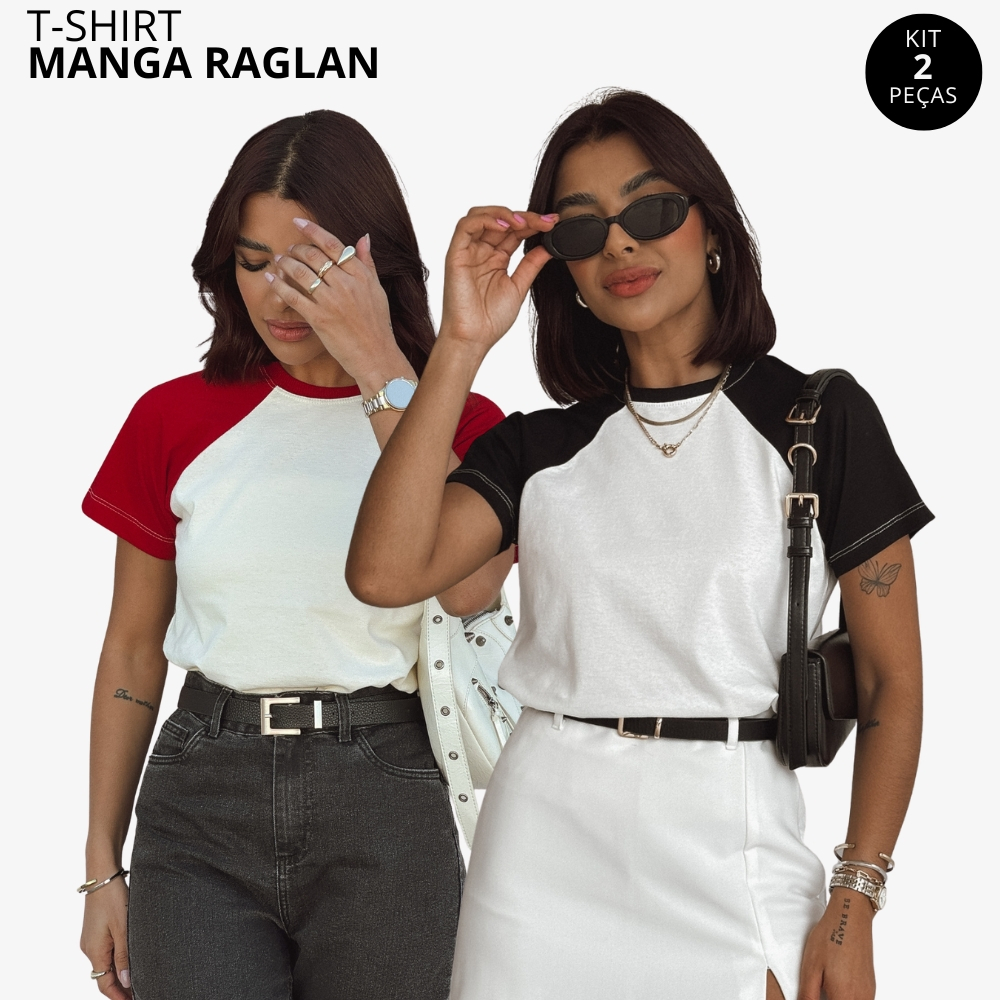 Kit 2 T-shirt Manga Raglan 100% Algodão