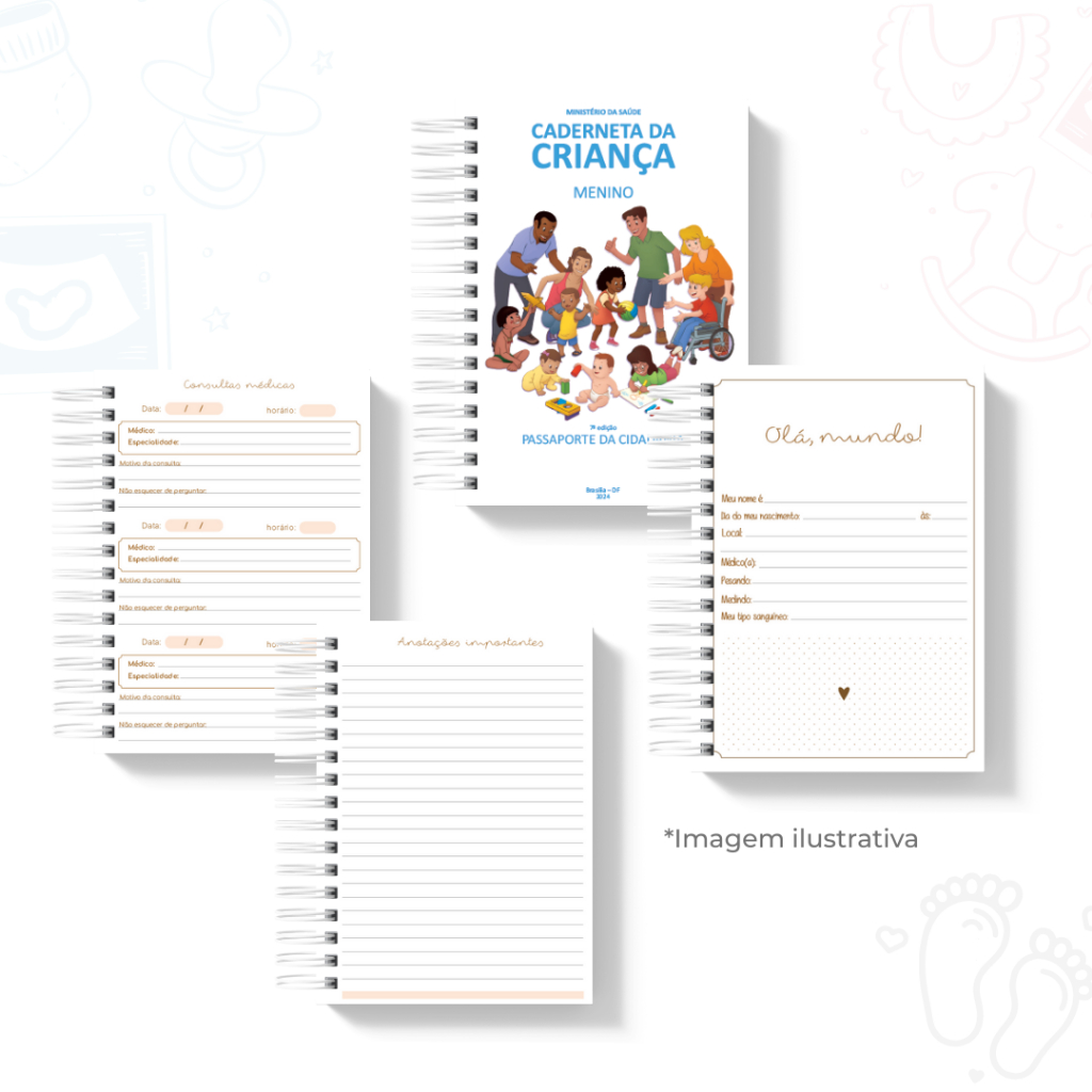 Kit Maternidade Caderneta de Saúde/Cad. Vacina +  P. Doc e Livro do Bebê Personalizado - Minimalista