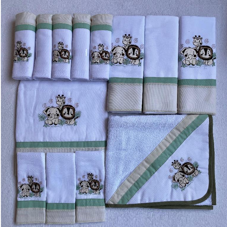 Kit 13 Peças Enxoval Completo Bordado 100% Algodão Linho Feminino Masculino Menino Menina