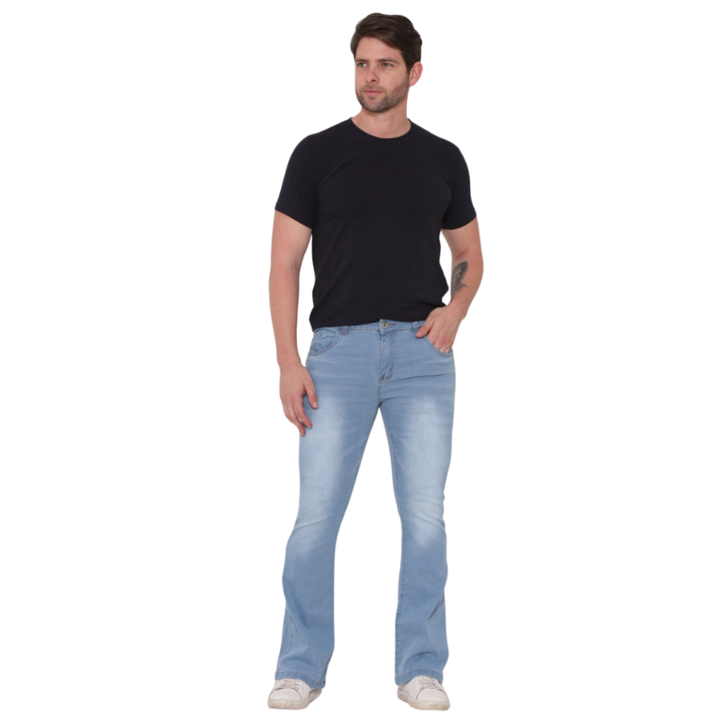 Calça Jeans Masculina Flare Claro Delave Estilo Moderno