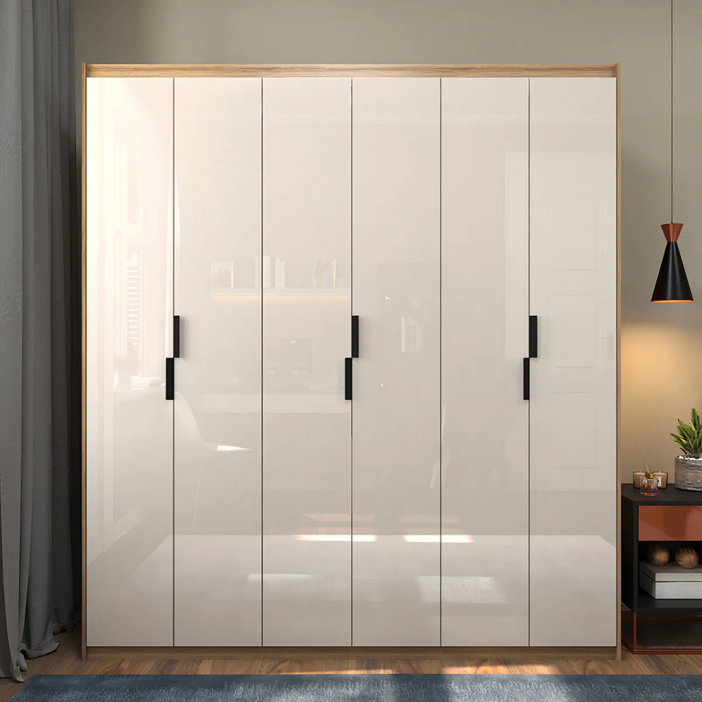 Guarda-roupa Roupeiro 200x180cm Casal 6 Portas 2 Gavetas Puxador Metálico Retro Off White ou Cinza Moderno Espaçoso em Oferta na Shopee