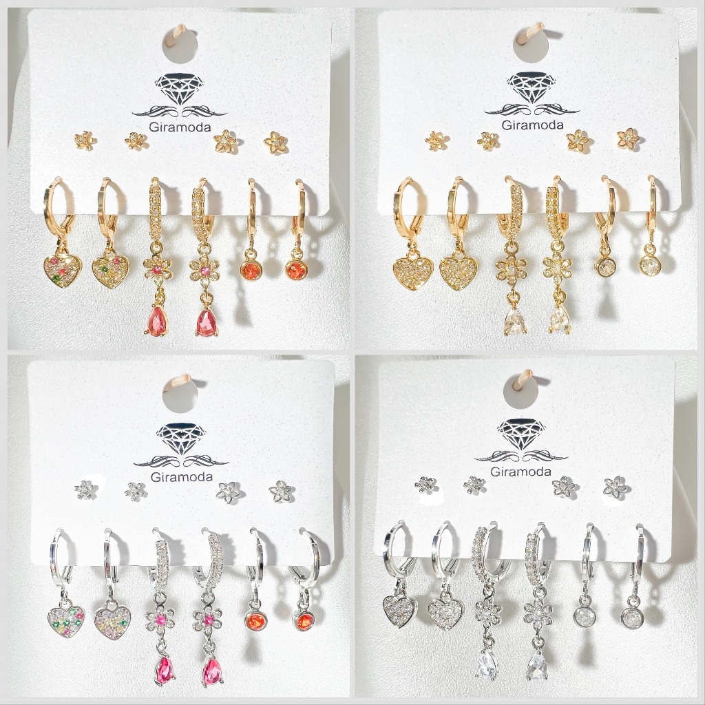 Conjunto de Brincos de Luxo Banhados a Ouro e prata Femininos, Semi Joia com Zircônia e Cristais em Oferta na Shopee