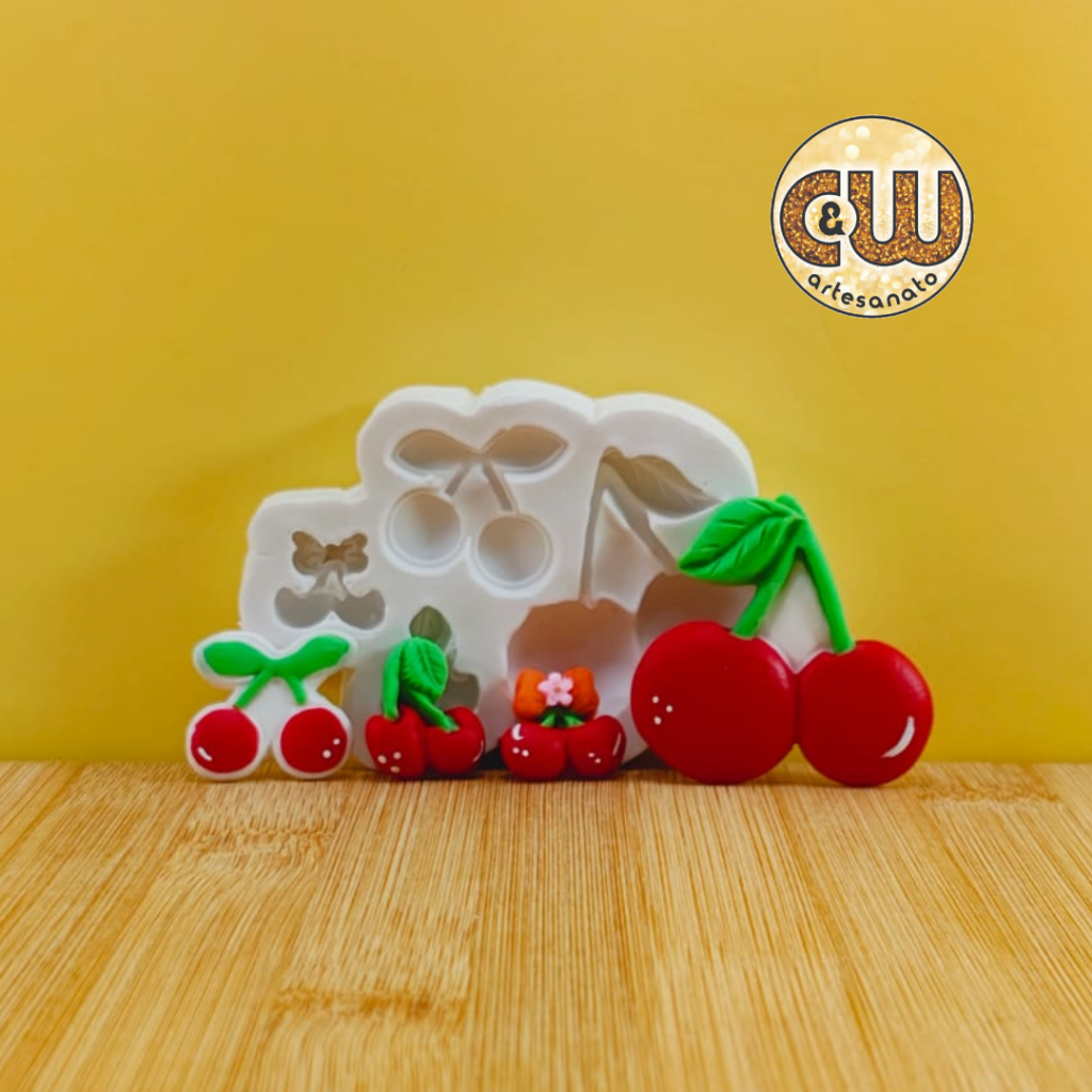 Molde Silicone Cereja com Folha com 4 - Decoração, Confeitaria e Artesanato – Biscuit - Festa em Oferta na Shopee