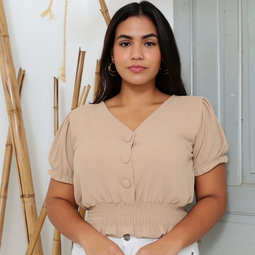 Blusa Social Feminina Manga Curta em Duna com Elastano – tecido duna moda feminina