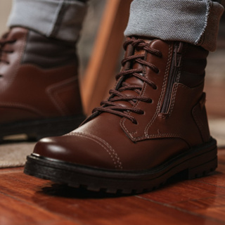 Bota Coturno Infantil Cano Médio Ajuste em Cadarço e Zíper em Oferta na Shopee