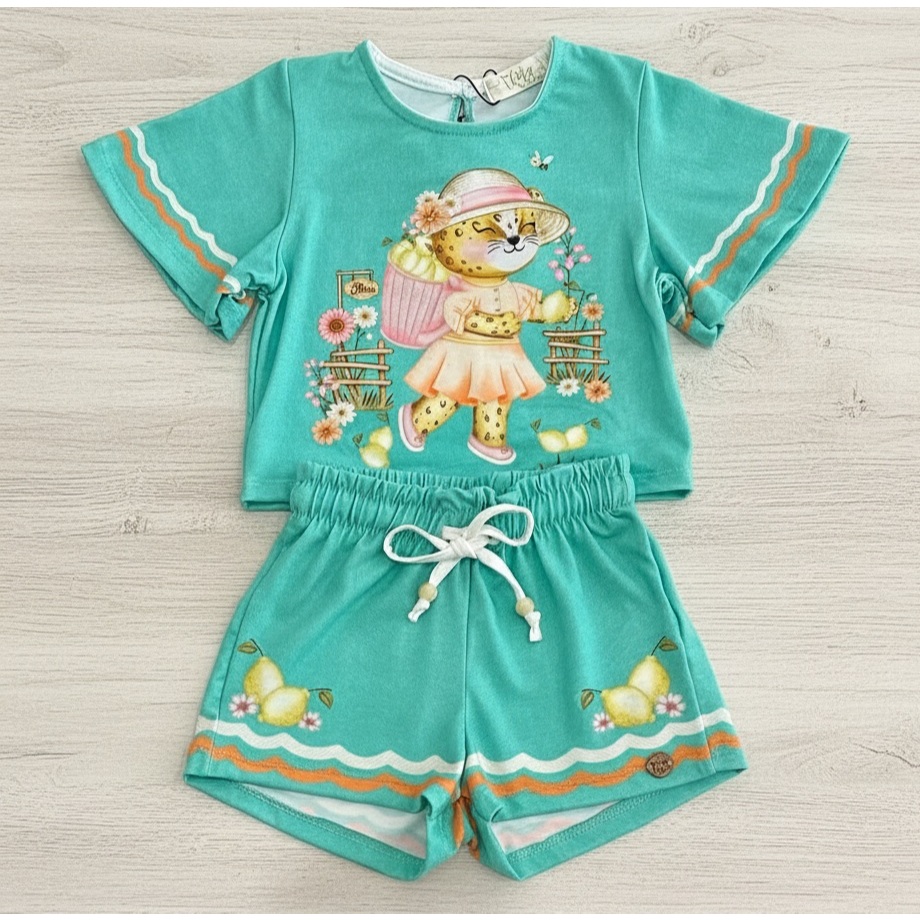 Conjunto Blusa Boxy Shorts Malha Fresh 85221 Infanti Infantil Menina