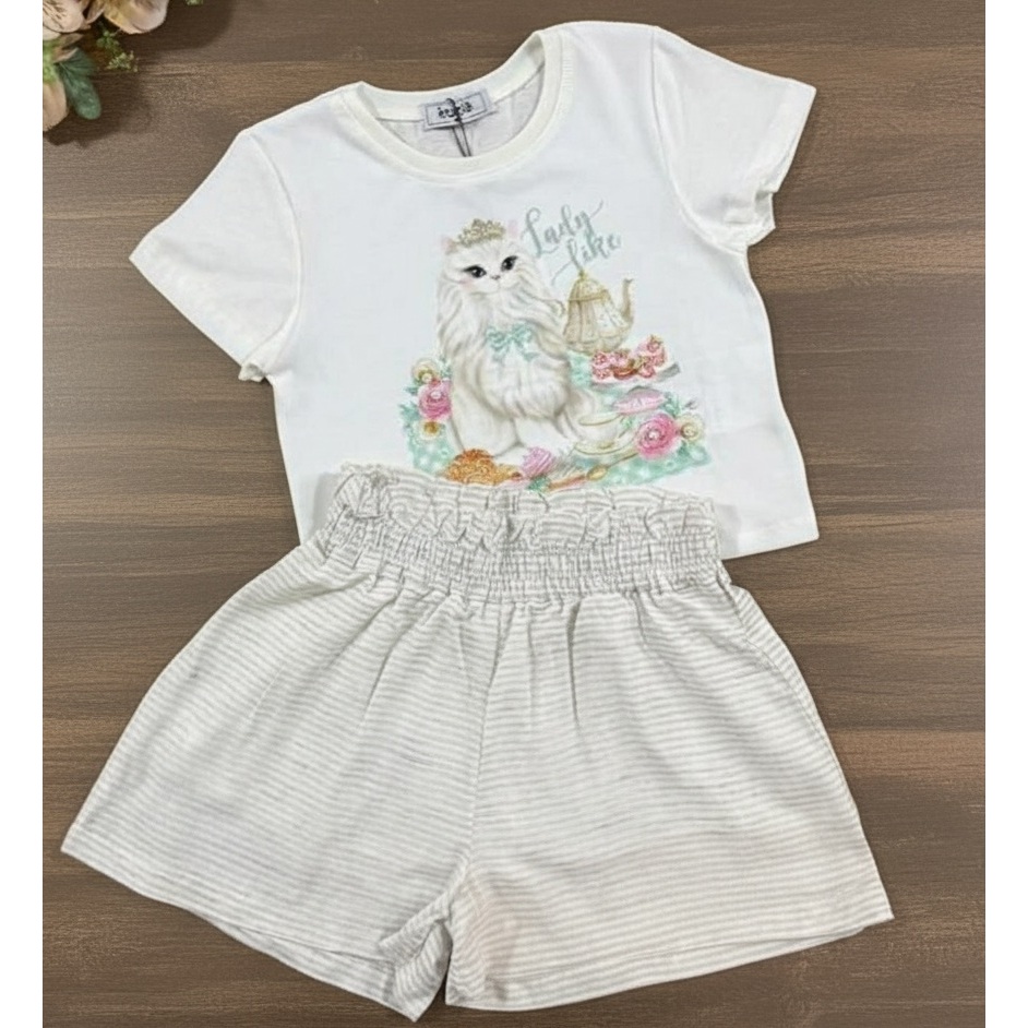 Conjunto Infantil Menina Blusa Boxy e Shorts Kukiê Promoção