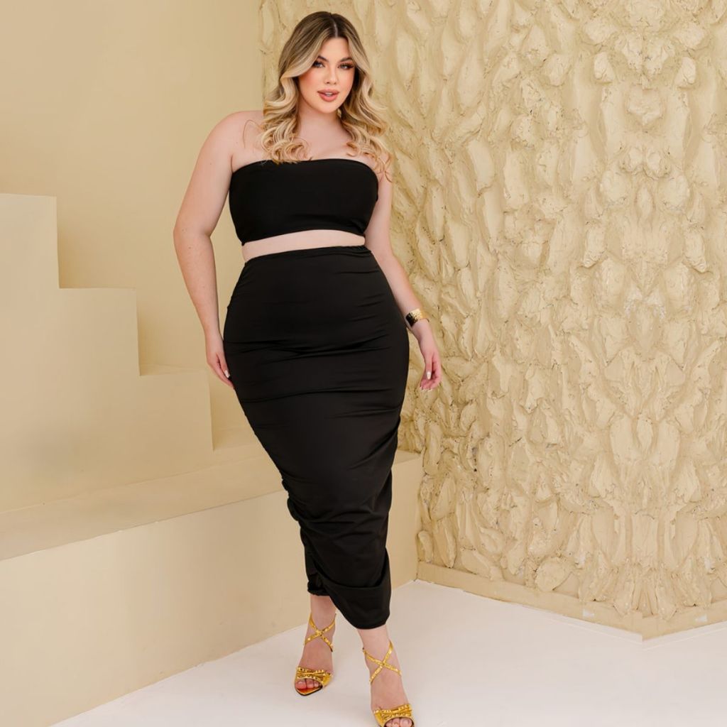 Conjunto Feminino Plus Size Saia Midi com Top Crooped em Suplex Elegante e Casual para Festas Baladas Eventos a Noite em Oferta na Shopee