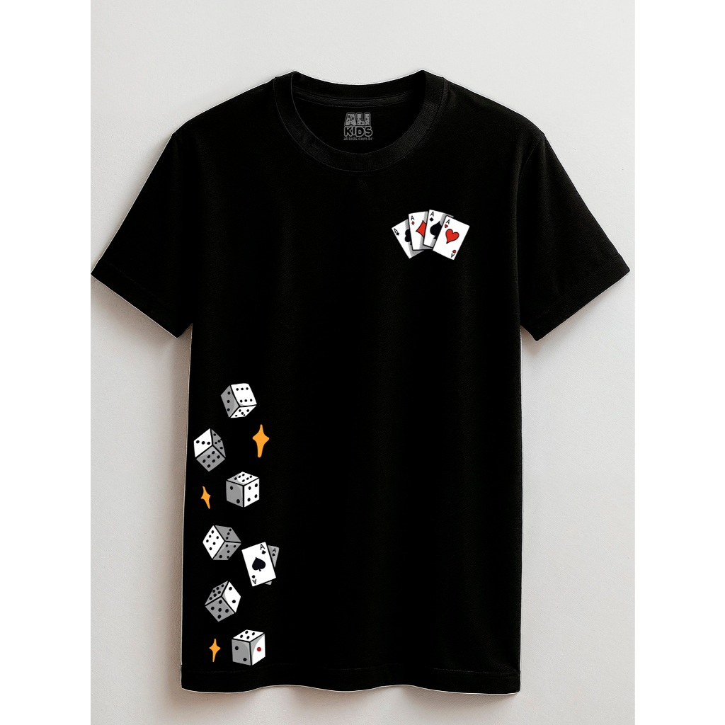 Camiseta Baralho 100% Algodão 2 ao 16 anos Juvenil e Infantil Unissex