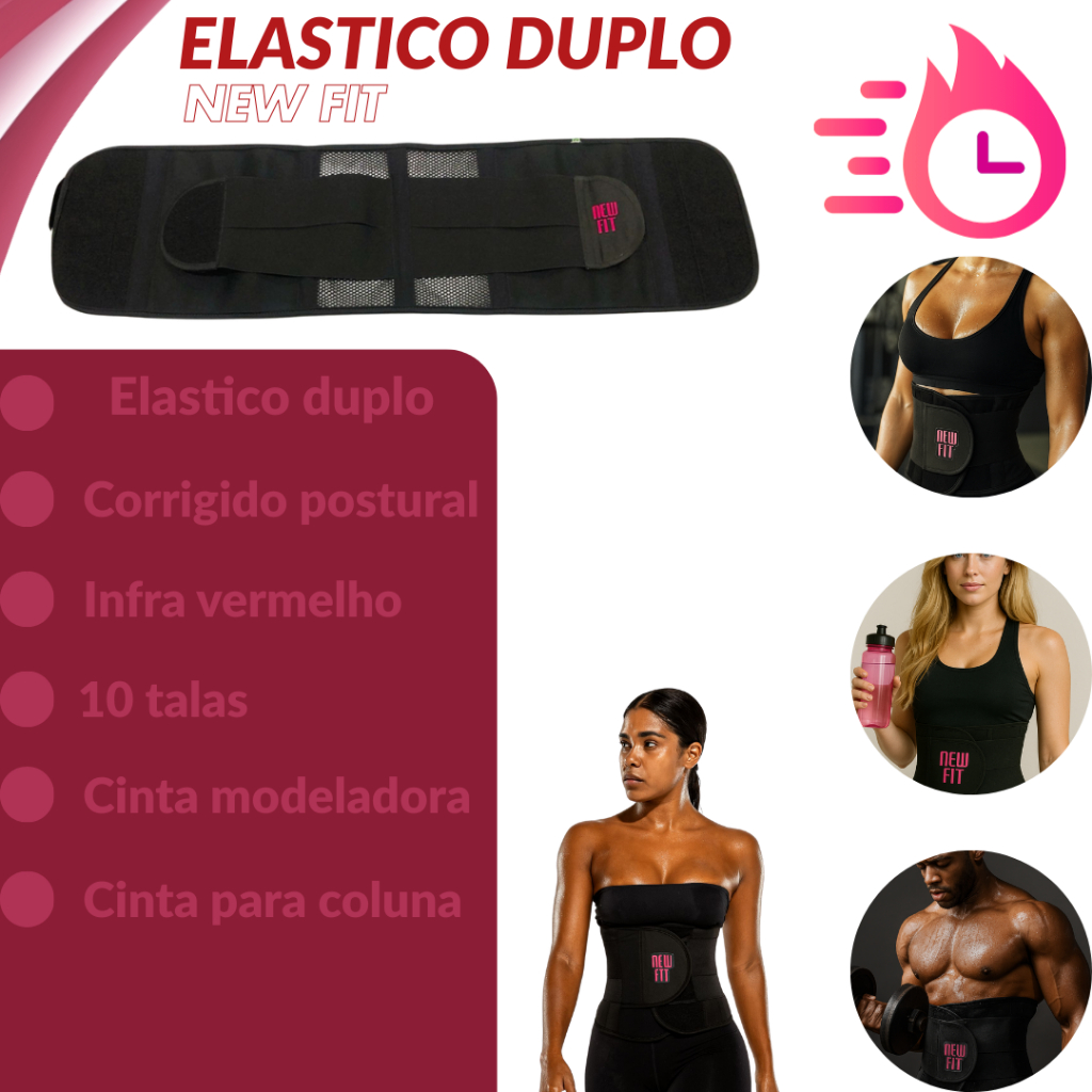 Cinta modeladora co  10 talas e elastico duplo - Cinta modeladora com infra vermelho e com imã feriti