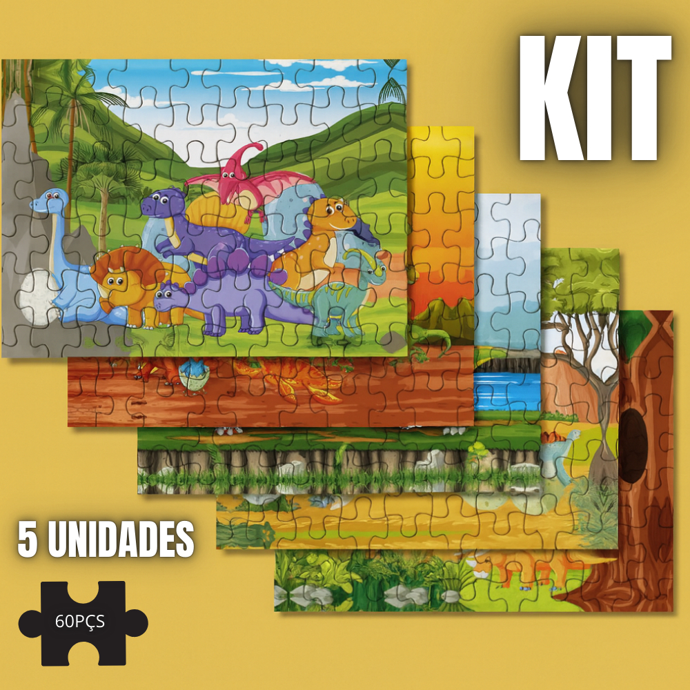 Kit 5 Quebra-Cabeças de Dinossauros para Crianças – 60 Peças – Colorido, Divertido e Educativo em Oferta na Shopee