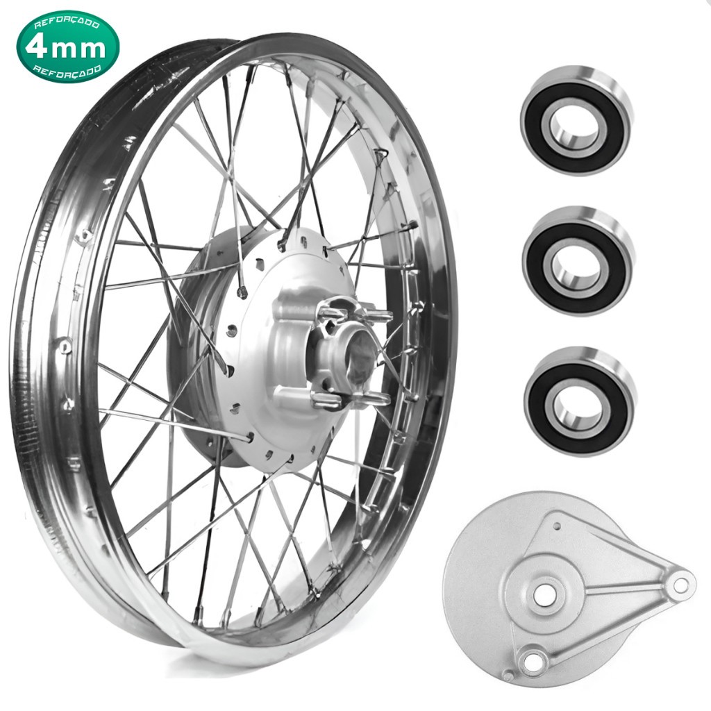 Roda Traseira Raio 4mm Fan 125 09 Á 22 Espelho + Rolamento