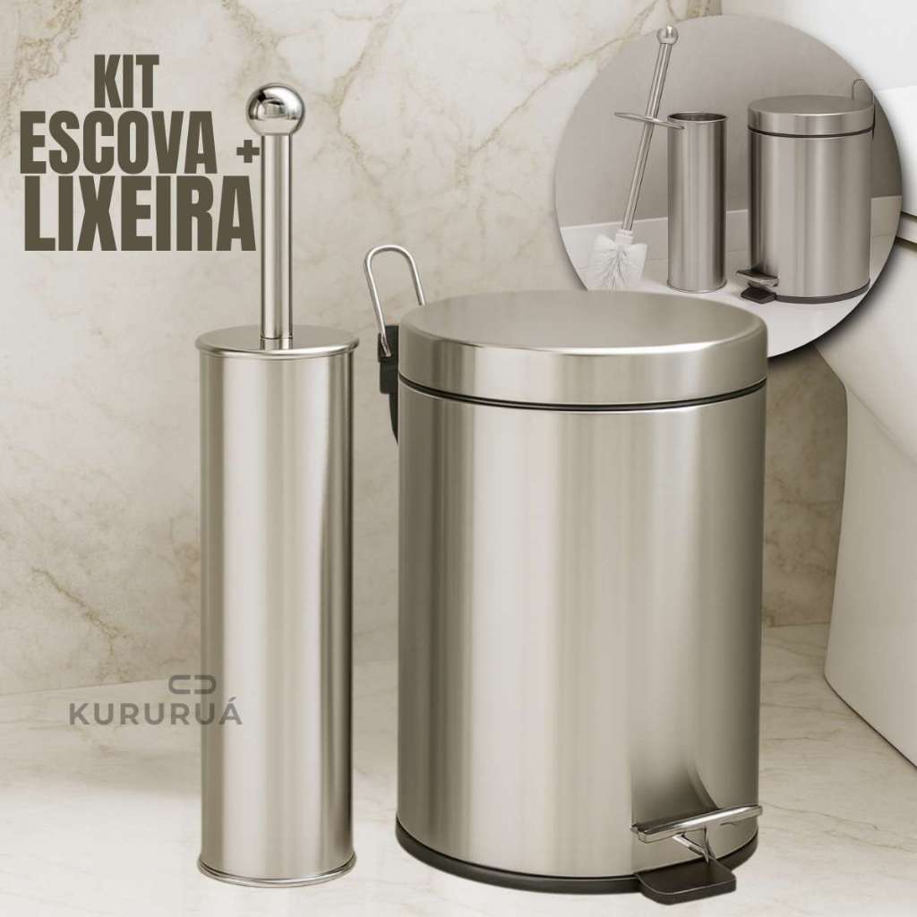 🔥 _KIT LIXEIRA INOX COM ESCOVA REDONDA 🗑️✨_  

_Kit Lixeira Inox Pedal 3 Litros + Escova de Inox_  

✅ Design moderno que traz sofisticação ao seu espaço!  
✅ Praticidade com pedal para abrir sem as mãos!  
✅ Escova de inox para deixar seu banheiro sempre