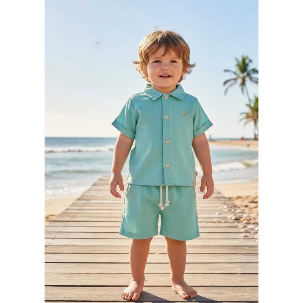 Conjunto Camiseta e Bermuda em Tecido Plano - Nini Bambini