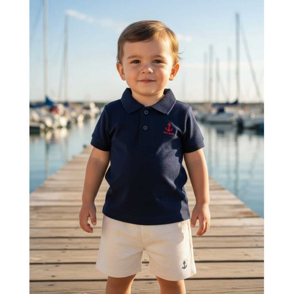 CONJUNTO CAMISETA POLO E BERMUDA SARJA INFANTIL NINI &amp; BAMBINI