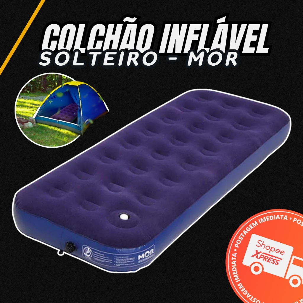 Colchão Inflável Solteiro Mor + Inflador Embutido + Kit Reparo