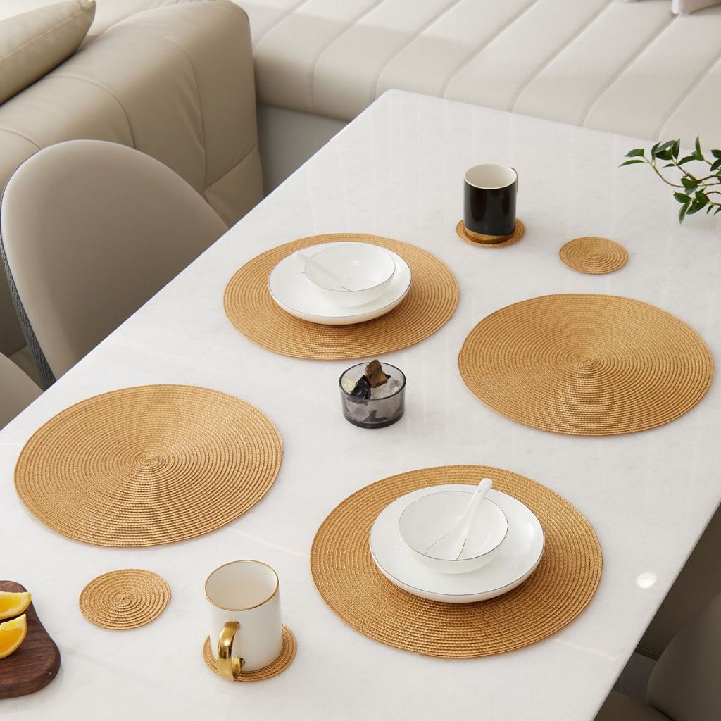 Jogo americano trançada redonda com porta copos para mesas de jantar, tecido lavável, antiderrapante - DT7005 em Oferta na Shopee