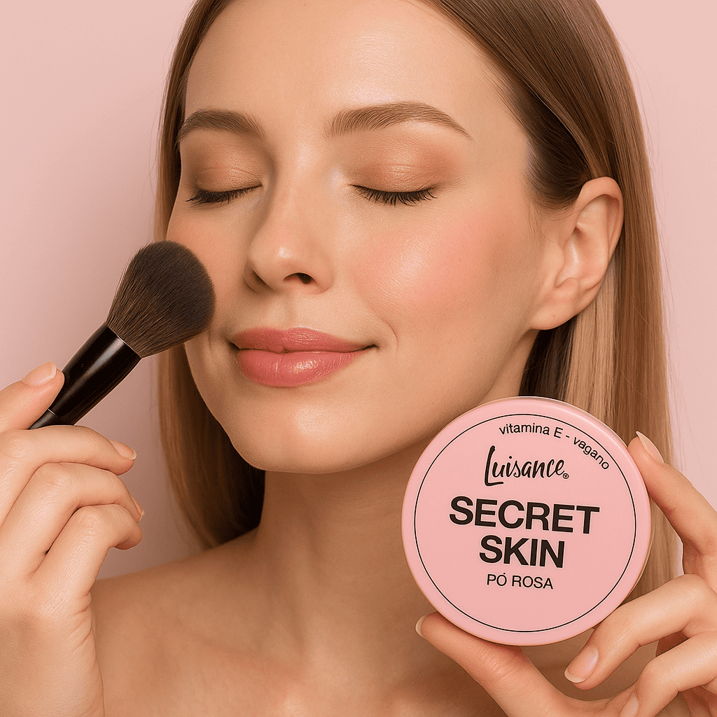 Pó Facial Rosa Luisance Secret Skin – Vegano com Vitamina E | Pó Solto Aveludado que Sela a Make e Ilumina
