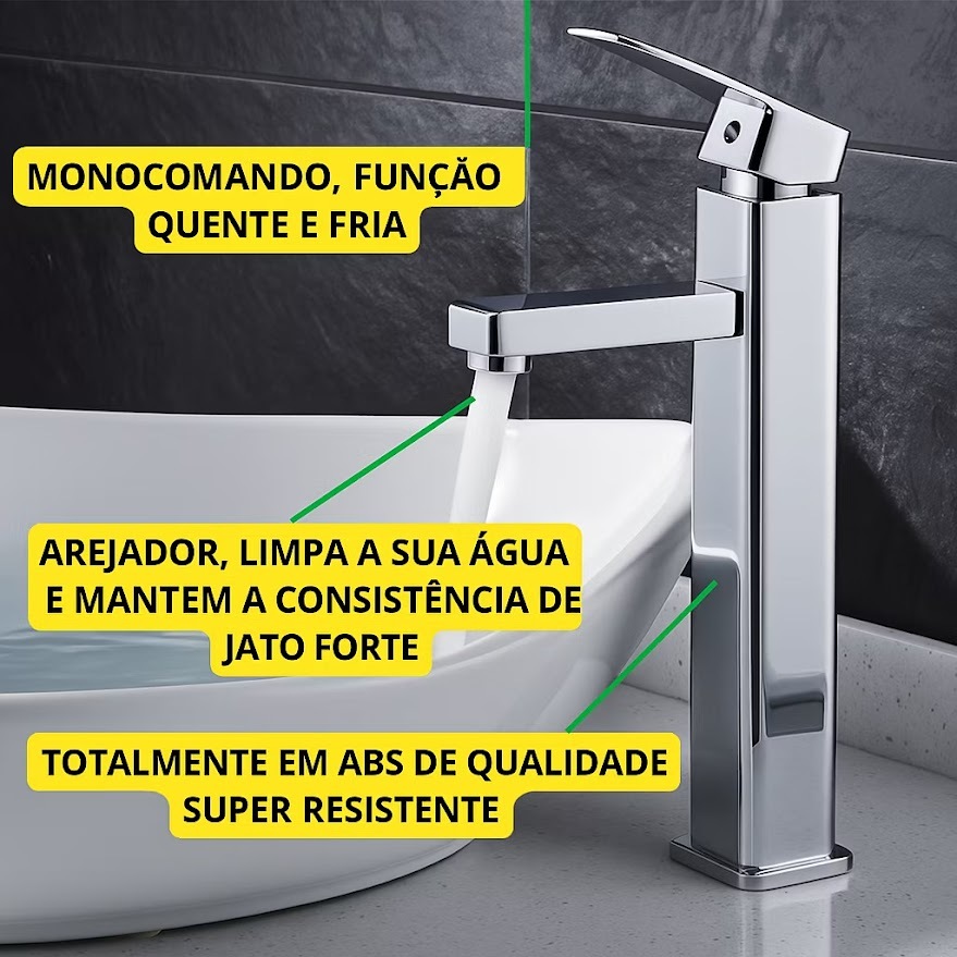 Torneira Banheiro Bica Alta Misturador Monocomando Bancada e Mesa FC-134
