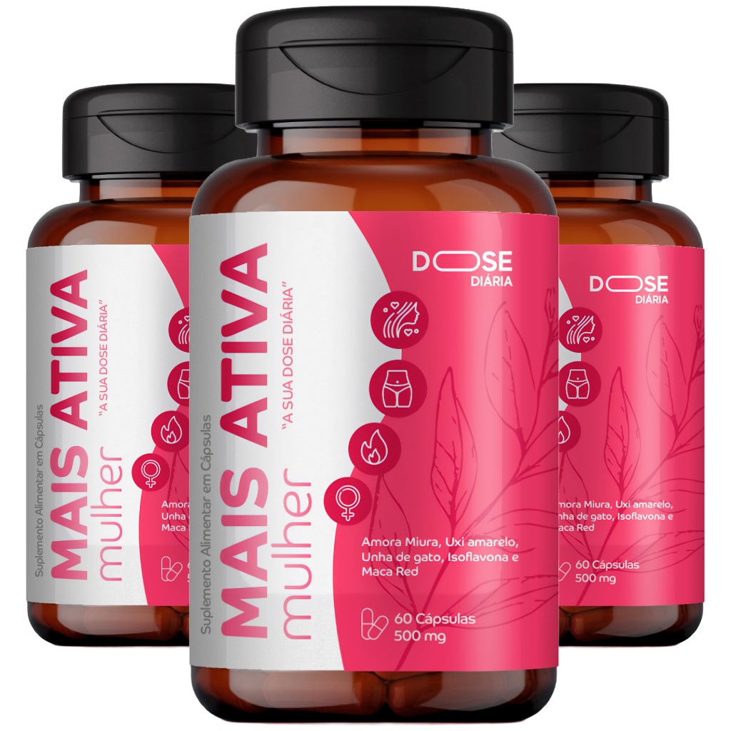 Kit Testo Mais Ativa Mulher 60 Cápsulas com Amora Miura Isoflavona Saúde Equilíbrio Feminino